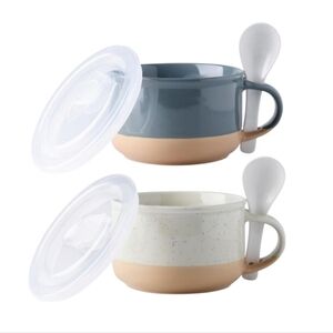 GBhome Ceramic Soup Mugs Set with Lids & Spoons 24 oz